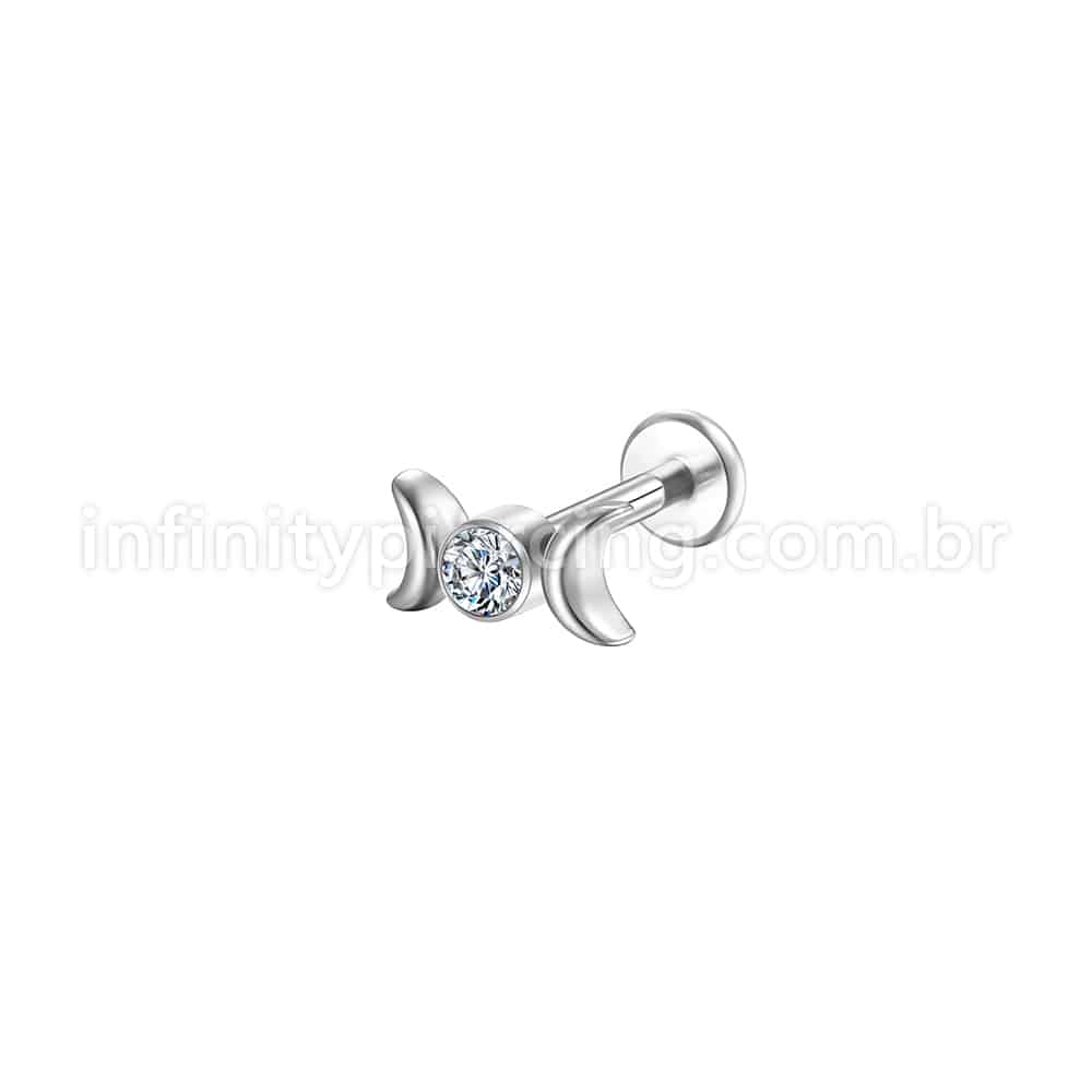 Piercing Labret Aço Cirúrgico 2 Luas / Zircônia
